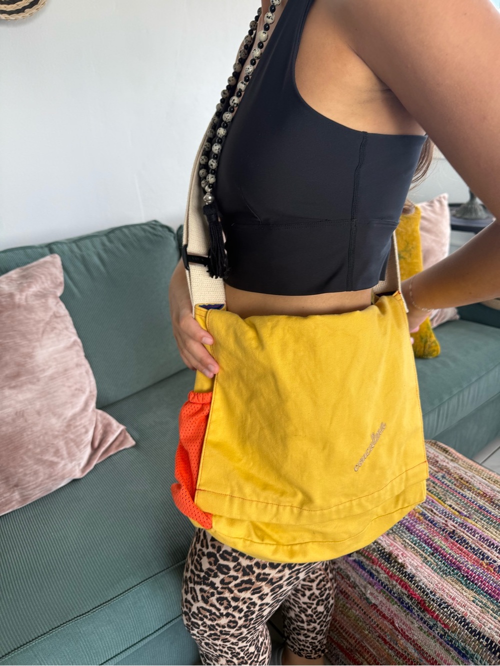 Yellow Canvas Crossbody with Orange Accent - Casual Everyday Bag